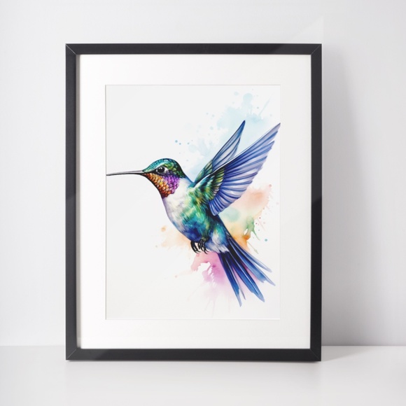 Watercolor Hummingbird Wall Art Illustration Print Poster Unframed - Picture 3 of 5